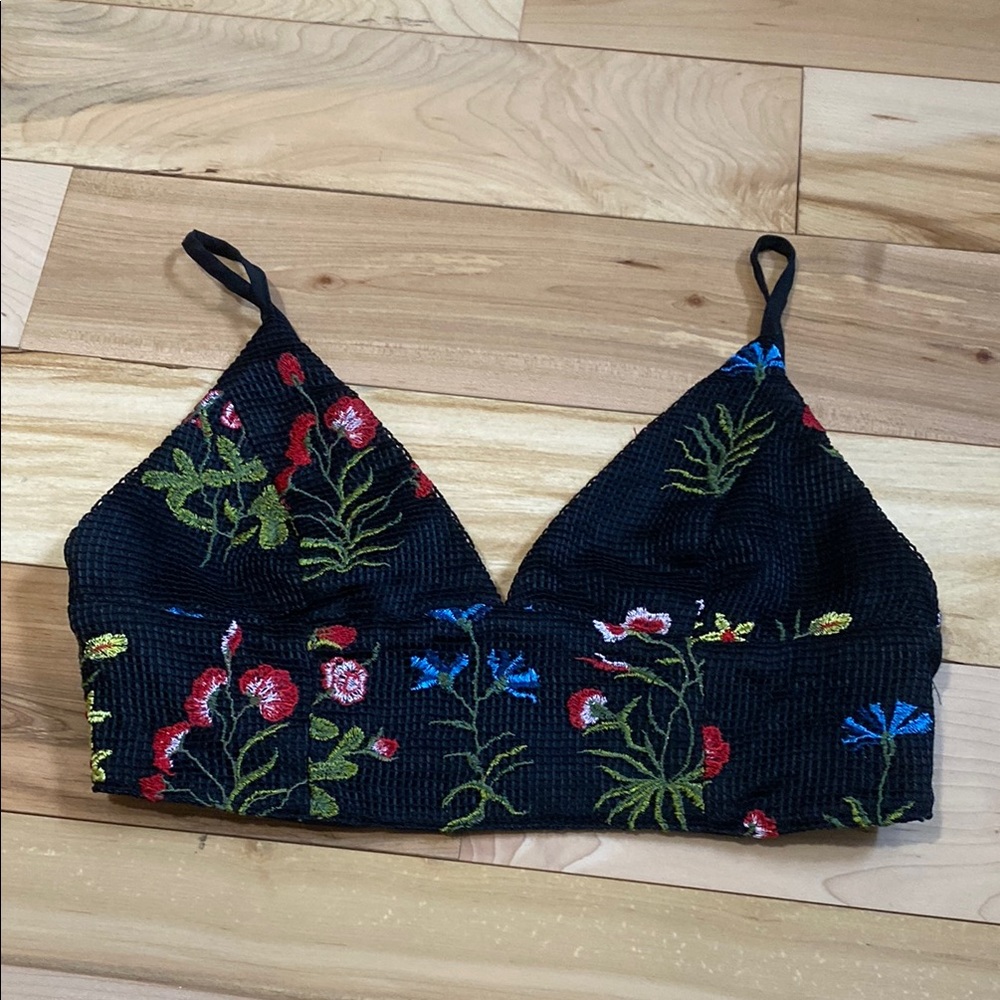 Floral Embroidered Black Bralette